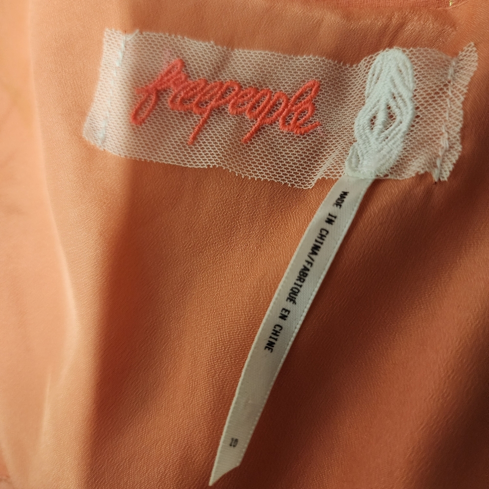 FREE PEOPLE Wanderer Maxi Dress Coral Swiss Dot Plunging Neckline, Size 10 - Picture 7 of 7